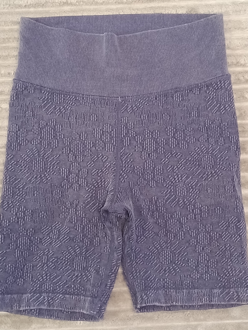Aerie Offline Textured Floral Blue Gray High Rise 7 Inch Bike Shorts XS